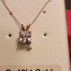 NEW 10K WG GENUINE PRINCESS-CUT CUBIC ZIRCONIA NECKLACE